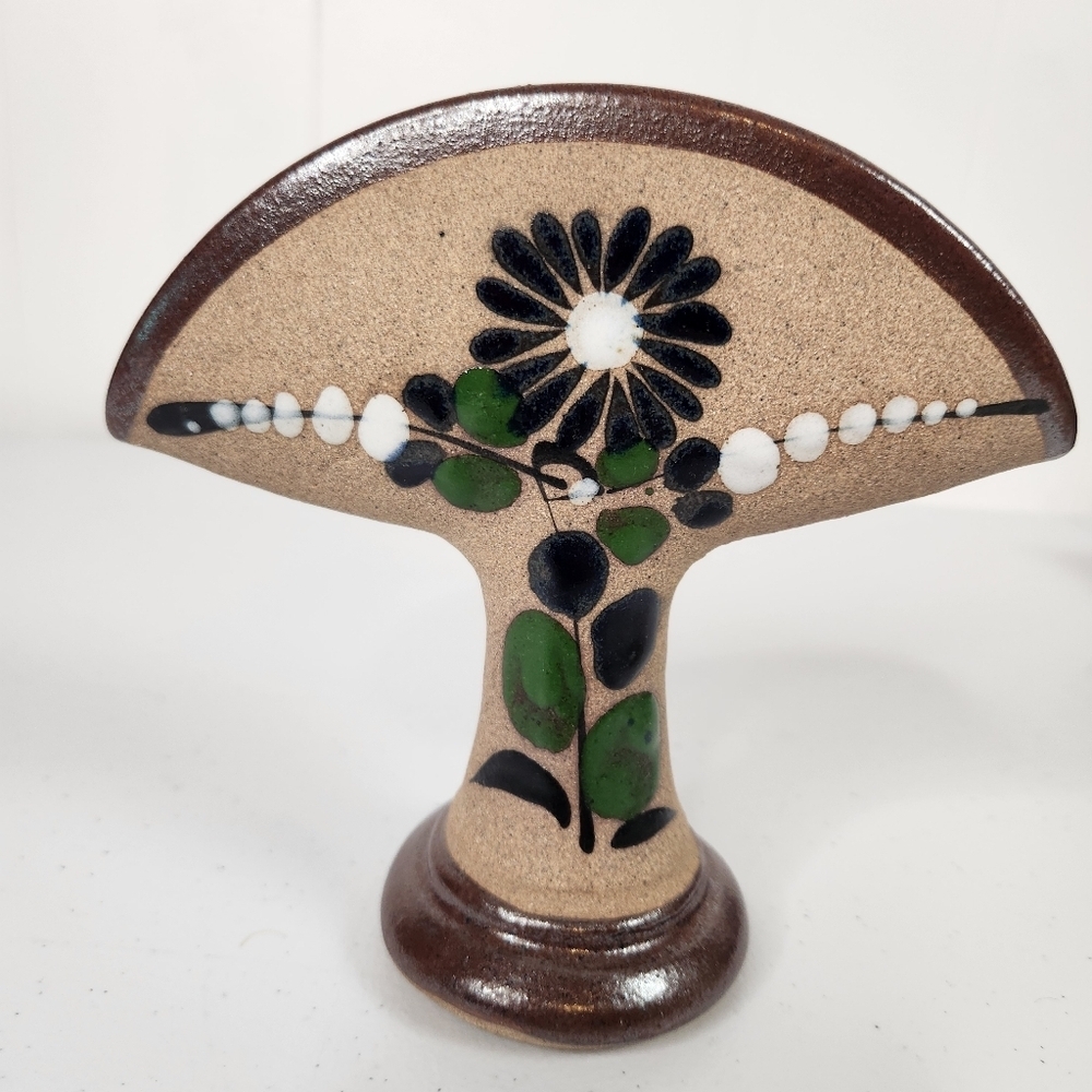 Vintage Mexican Stoneware Tonala Pottery Napkin Letter Holder Floral Boho Decor